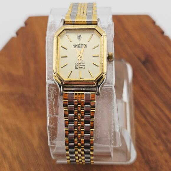 Vintage Manhattan Two Tone Octagon Dial Watch Minimalist Classic Gold Silver - Picture 1 of 7